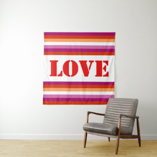 Tenture LGBTQ+ Drapeau lesbien avec amour Stripes Pride -