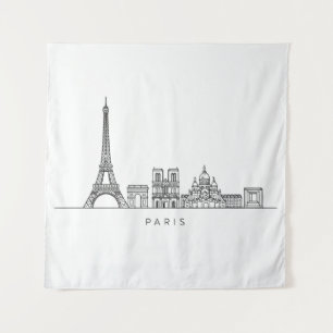 Tenture Ligne artistique minimaliste de la skyline de Pari