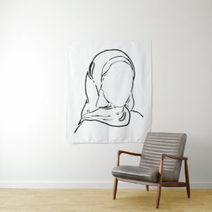 Tenture Ligne Dessin Musulmane Hijab Femme Arabe Isolée