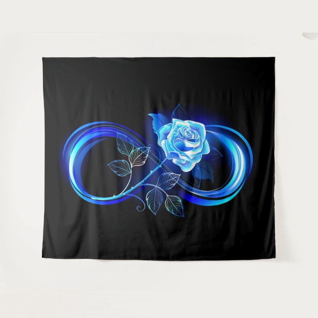 Tenture L'infini lumineux avec une rose bleue (Devant (Horizontal))