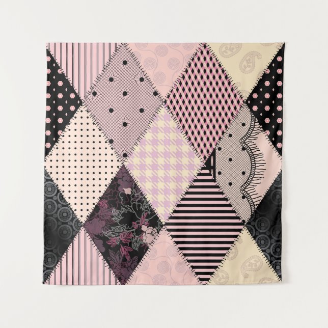 Tenture Lingerie Textile : Motif Patchwork Vintage (Devant)