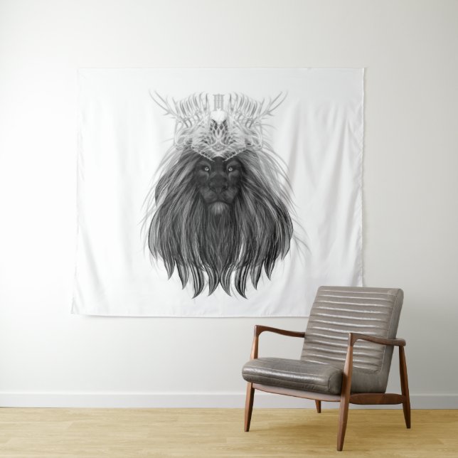 Tenture Lion noir avec couronne Antlers et monogramme (En situation (horizontale))