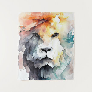 Tenture Lion Wild Animal Nature Aquarelle Art Peinture