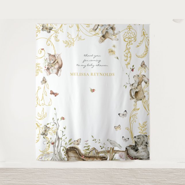 Tenture Livre d'histoires | Baby shower forestier (Devant)