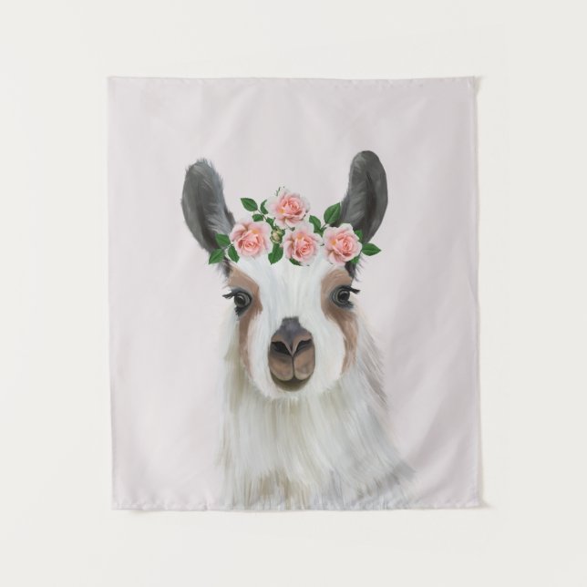 Tenture Llama Fluffée Cute Avec Couronne Fleur Rose Rose (Devant)
