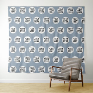 Tenture Logo de l'entreprise à motif répétitif bleu poussi