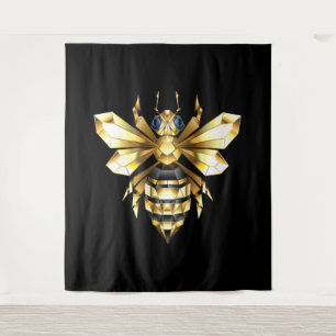 Tenture Logo Faux Gold Foil Bee Polygonal sur Noir