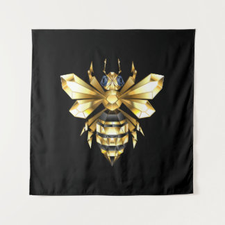 Tenture Logo Faux Gold Foil Bee Polygonal sur Noir