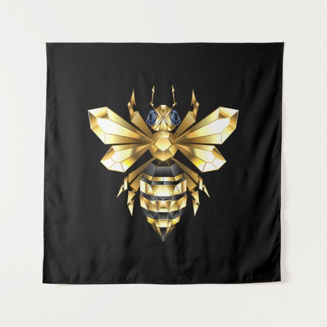 Tenture Logo Faux Gold Foil Bee Polygonal sur Noir (Devant)
