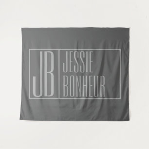 Tenture Logo moderne, gris sur gris foncé, initiales et no
