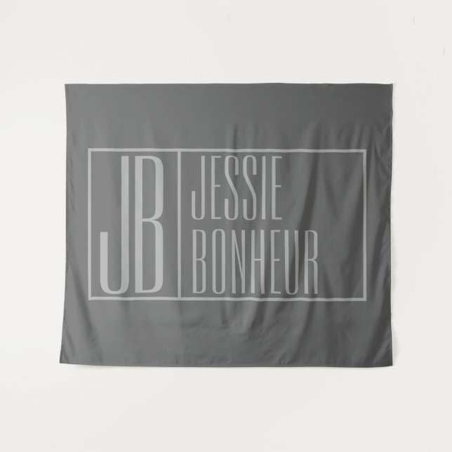 Tenture Logo moderne, gris sur gris foncé, initiales et no (Devant (Horizontal))