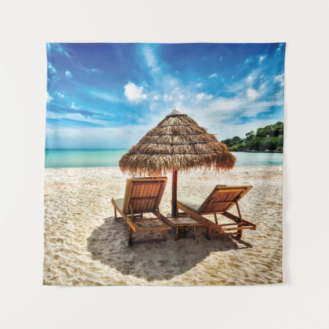 Tenture Lounge on beach throw pillow (Devant)