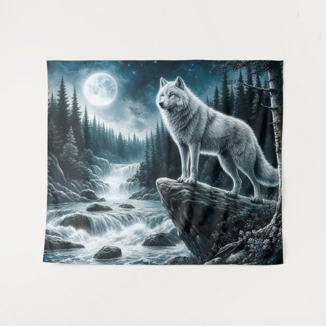 Tenture Loup de la lune d'argent (Devant (Horizontal))