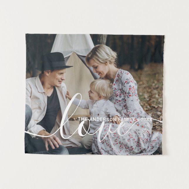 Tenture 'Love' Photo de famille personnalisée avec nom per (Devant (Horizontal))