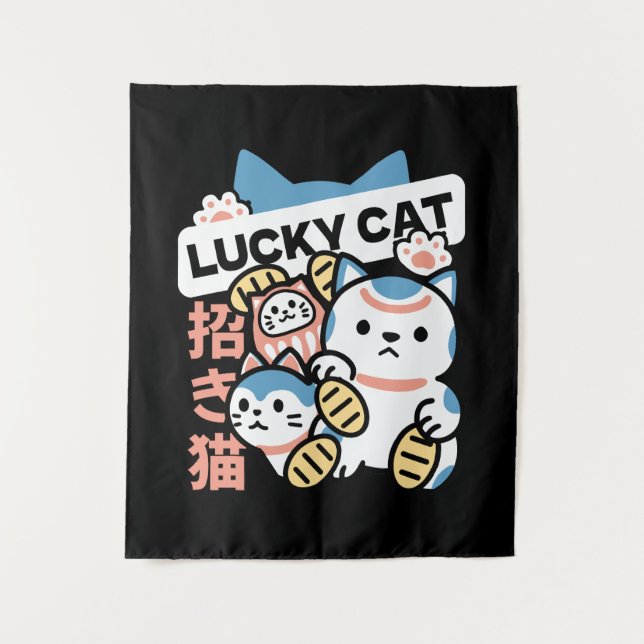 Tenture Lucky Cat Art – Maneki Neko with Gold Coin (Devant)
