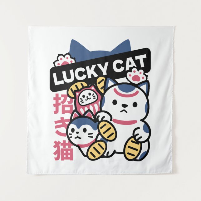 Tenture Lucky Cat Maneki Neko – Japanese Fortune Cat  (Devant)