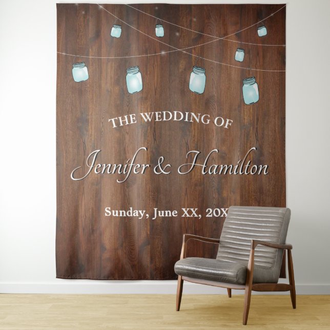 Tenture Lumières de Jar Mason de Mariage Toile de Fond en  (En situation)