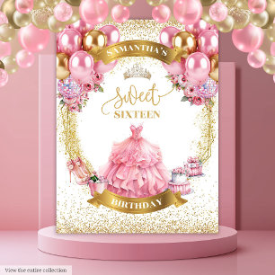 Tenture Luxury Sweet 16 Backdrop Pink Gold Balloons Sparkl