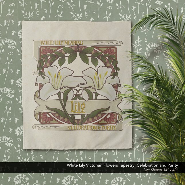 Tenture Lys blancs Fleurs Vintages Fête Pureté (White Lily Victorian Flowers Tapestry: Celebration and Purity–Antique White Background)