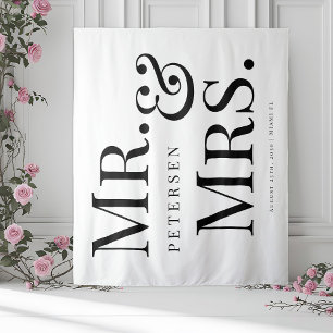 Tenture M. et Mme bold typographie mariage blanc toile de 