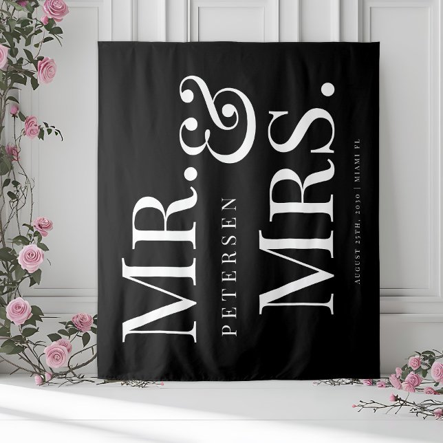Tenture M. et Mme bold typographie mariage noir toile de f (Créateur téléchargé)