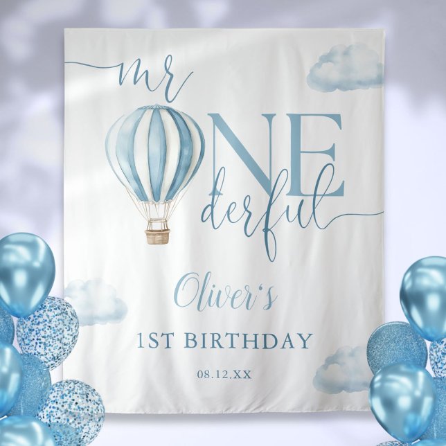 Tenture M. Onederful Balloon 1er Anniversaire Photo Contex (Mr Onederful Balloon 1st Birthday Photo Backdrop)
