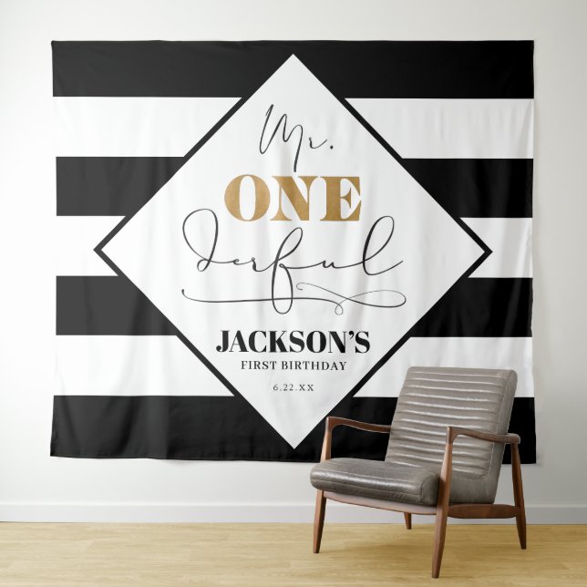 Tenture M. Onederful Noir et blanc en toile de fond (En situation (horizontale))