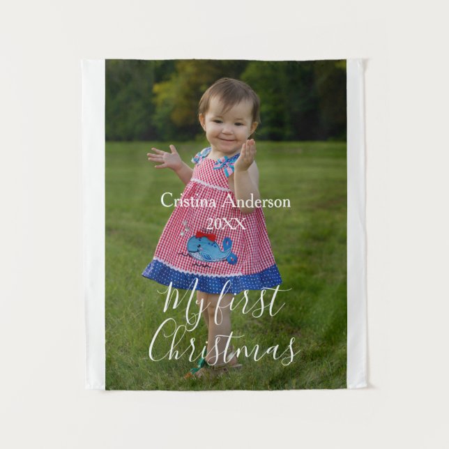 Tenture ma première fille de Noël nom photo année simple (Devant)