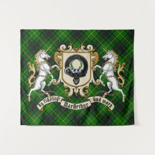 Tenture MacArthur Clan Badge & Unicorns avec Tartan
