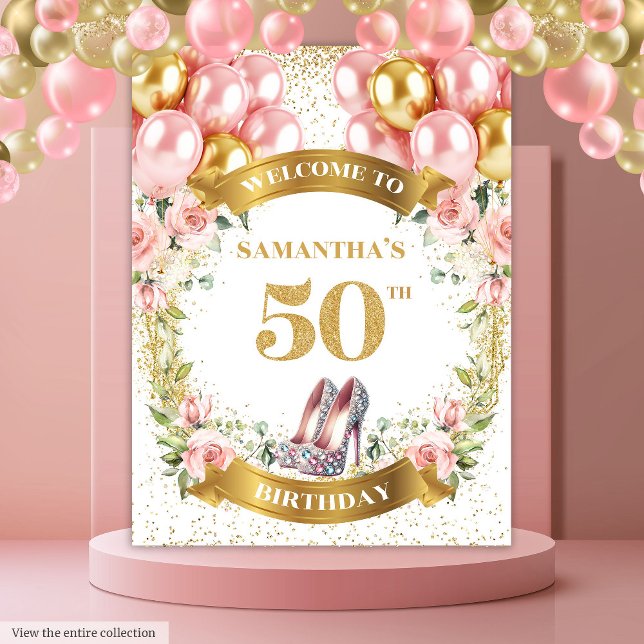 Tenture Magnifique 50e anniversaire Blush Pink Floral Even (Stunning 50th Birthday Blush Pink Floral Event Tapestry)