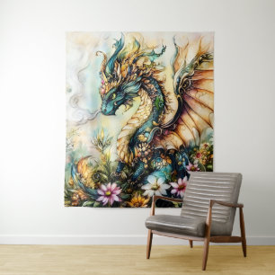 Tenture Magnifique Art Fantastique de Dragon Floral