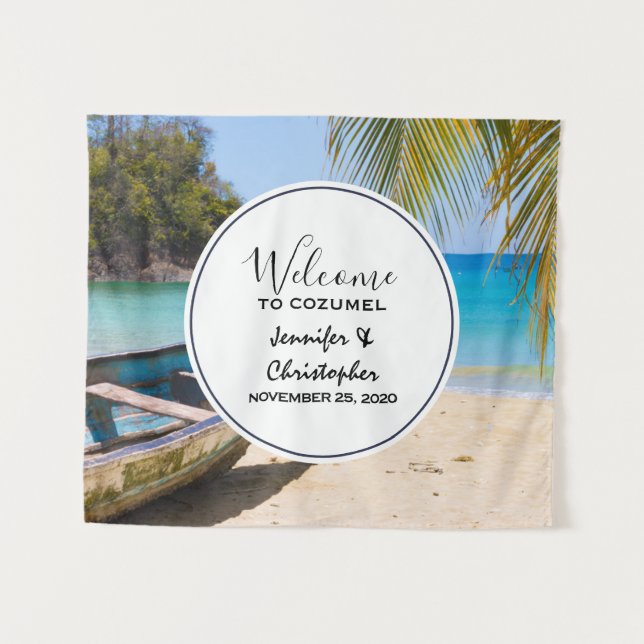 Tenture Magnifique Mariage Tropical de Plage Bienvenue (Devant (Horizontal))