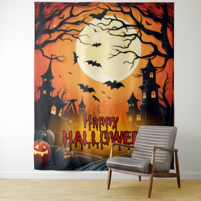Tenture Maison Hantée éffrayante Halloween (En situation)