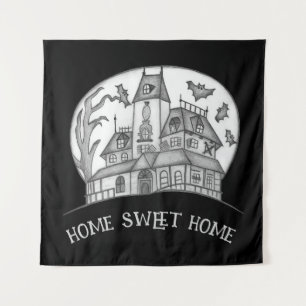 Tenture Maison hantée et chauves-souris Halloween