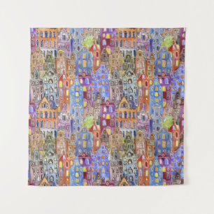 Tenture Maisons Cityscape, motif urbain sans soudure.