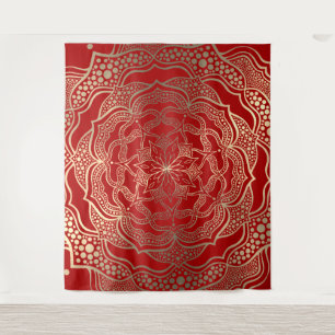 Tenture Mandala Art Boho Chic Elegant Or Rouge Noël