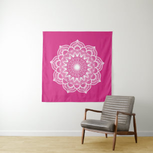 Tenture Mandala blanc sur fond rose