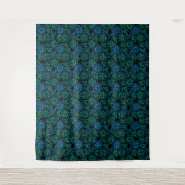 Tenture Mandala bleu turquoise ronde sur arrière - plan no (Devant)