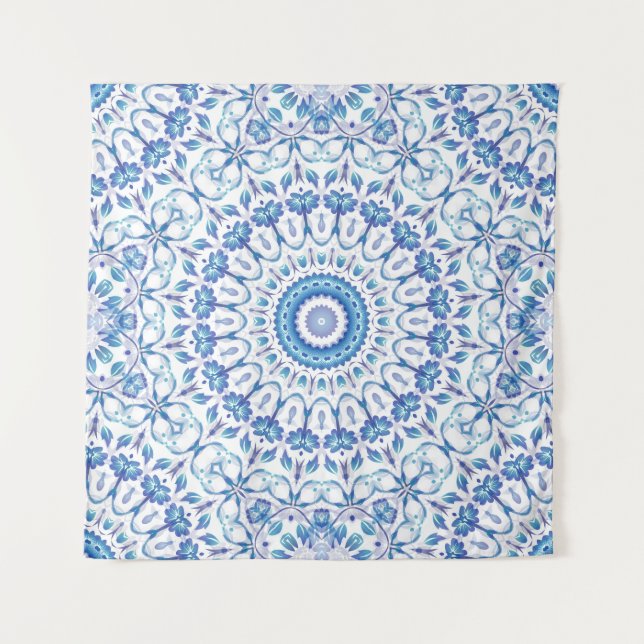 Tenture Mandala Floral Bleu (Devant)