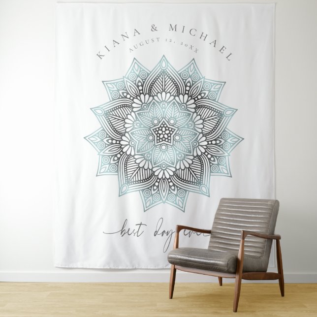 Tenture Mandala Lace Mariage Meilleur Jour Jamais Lt. Blue (En situation)