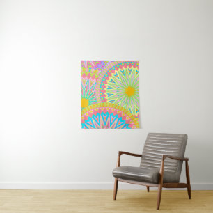 Tenture Mandala superposé rose bleu jaune menthe violet