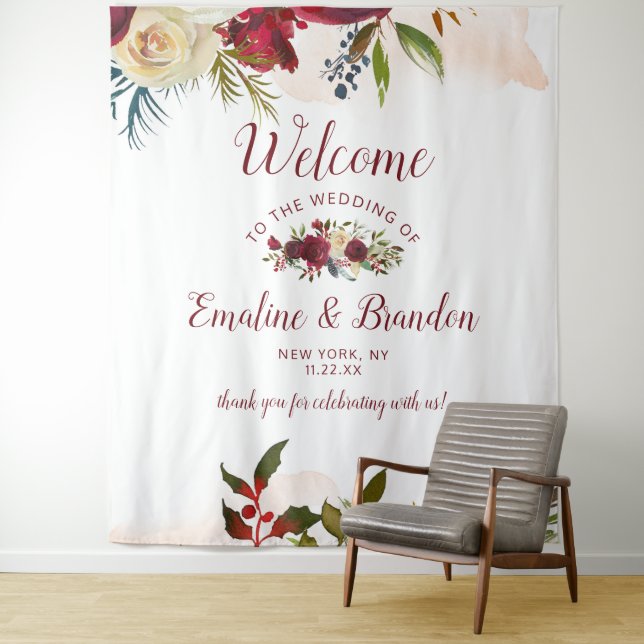 Tenture Manoir du Gui Bienvenue de mariage hivernal à l'aq (En situation)