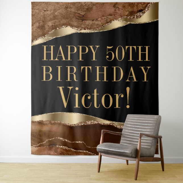 Tenture Mans Anniversaire Arrière-plan Gold Brown Agate (En situation)