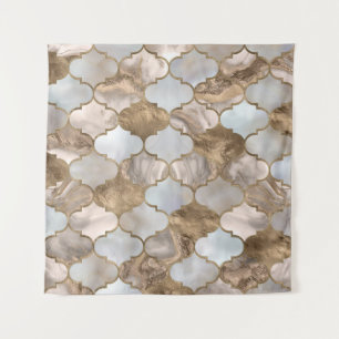 Tenture Marbre blanc de treillis marocain et or