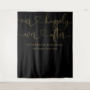 Tenture Mariage à cœur noir et or, écriture Ever After