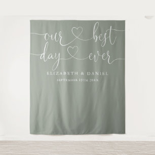 Tenture Mariage à l'écriture cursive de coeur vert sauge M