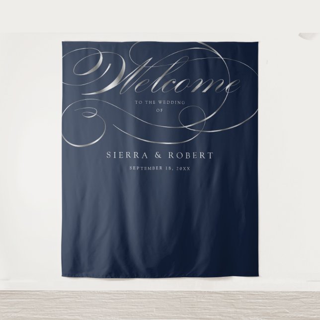 Tenture Mariage Affiche de bienvenue Élégant Faux Script A (Devant)