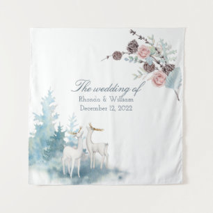 Tenture Mariage aquarelle florale et feuillue d'hiver