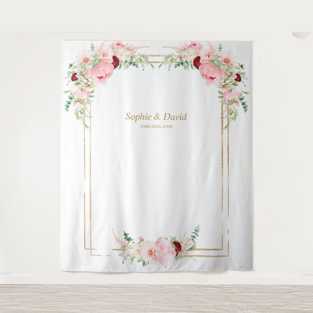 Tenture Mariage avec stand photo de pivoines rose tendre e (Devant)