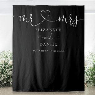 Tenture Mariage avec texte Monsieur et Madame Cœur noir et